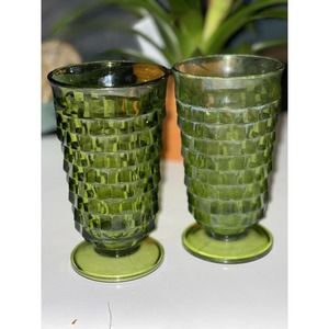 Set of 2 Glasses- Vintage Indiana Green Whitehall Cubist Glassware